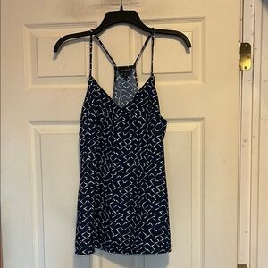 Banana Republic Navy Blue and White Racerback Top Size Medium